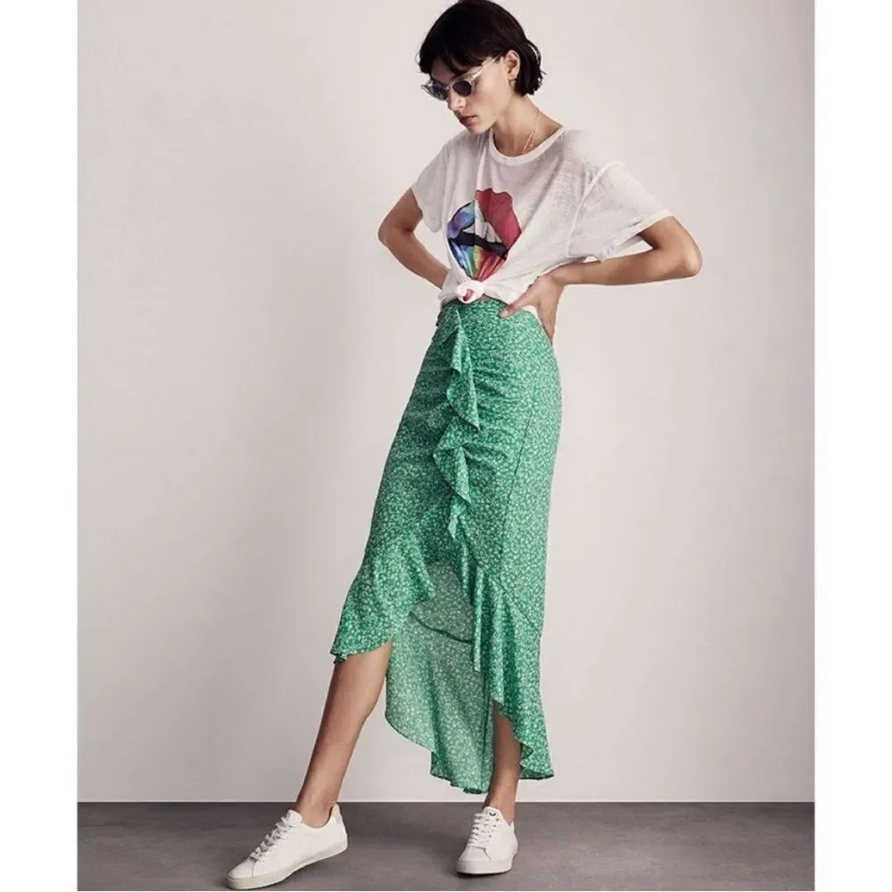 Likely astrid ruffle midi skirt green floral